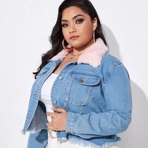 NWOT Denim Jean jacket with pink fur
